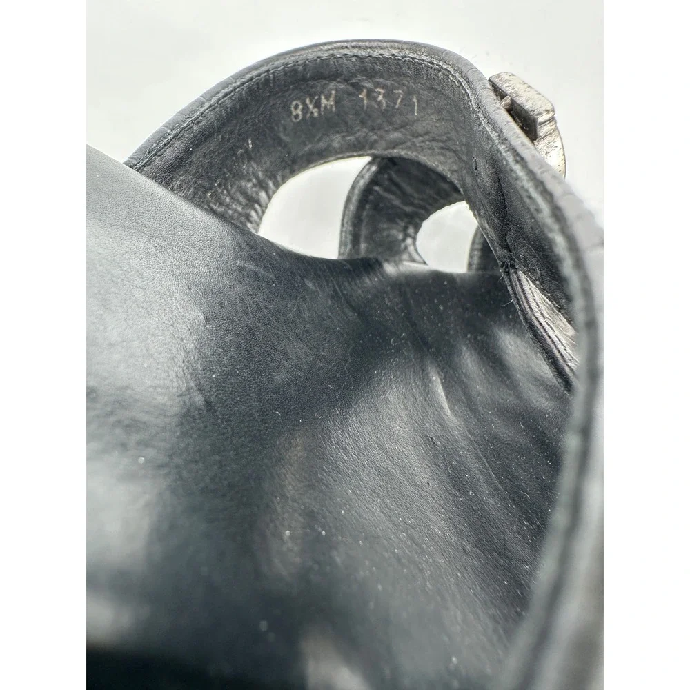 Brighton Sandals Size 8.5M Black Leather Crocodile Embossed Silver Accents Italy